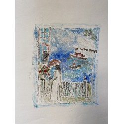 34. "У моря". 37 х 45 см. Бумага, масло, без оформления.